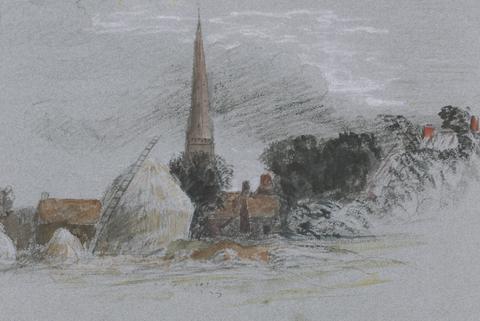Peter DeWint Landscape Study: a haystack near a church
