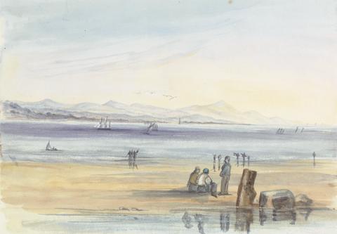 unknown artist Figures on a Beach with Mountains in the Distance
