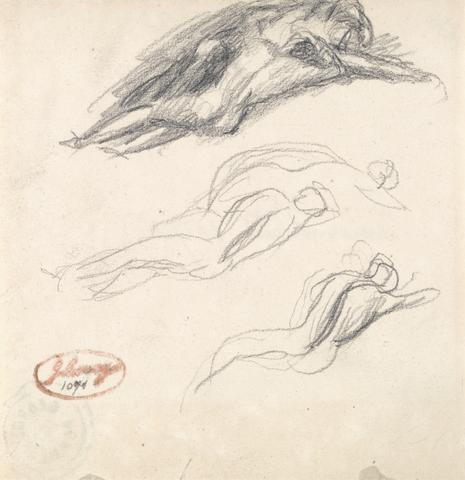 George Romney Three Sketches of a Figure Asleep, Probably Adam and Eve for "Satan Discovered at the Ear of Eve"