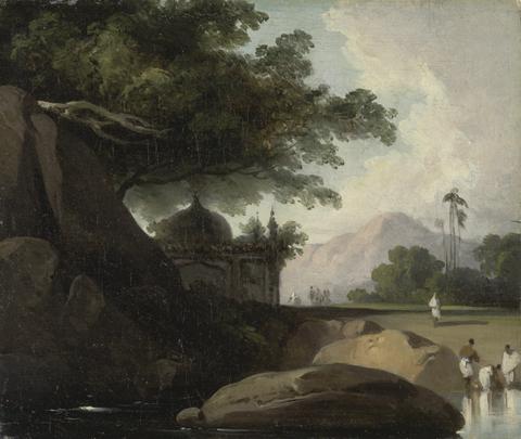 George Chinnery Indian Landscape with Temple