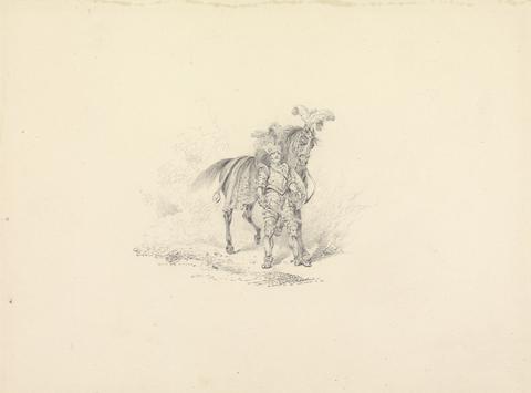 Henry Thomas Alken Knight in Armour Standing by a Plumed and Caparisoned Horse