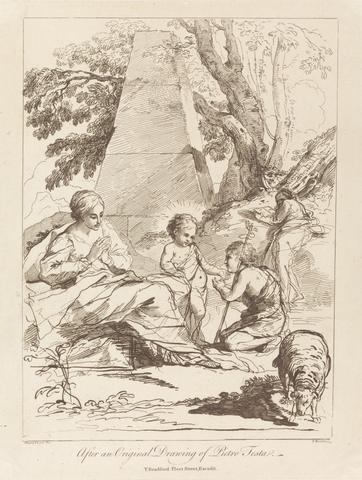 Francesco Bartolozzi RA Classical Scene: Woman, Two Children, One Sheep, Man Reading In Background