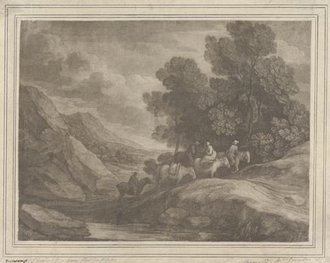 Travellers by a Clump of Trees in a Rocky Landscape with Stream
