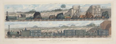 S. G. Hughes Travelling on the Liverpool & Manchester Railway: A Train of Waggons with Goods and A Train of Carriages with Cattle, Plate II (one of a pair)