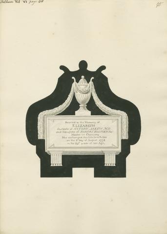 Daniel Lysons Memorial to Elizabeth Askew from Fulham Church