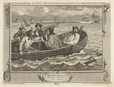 William Hogarth Plate 5, The Idle 'Prentice Turned Away, and Sent to Sea