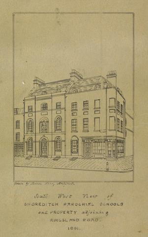Thomas Ward South West View of Shoreditch Parochial Schools and Property adjoining Kingsland Road