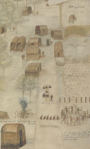 Mrs. P. D. H. Page Village of Secoton, after the Original by John White in the British Museum [Sir Walter Raleigh's Virginia, No. 38 A]