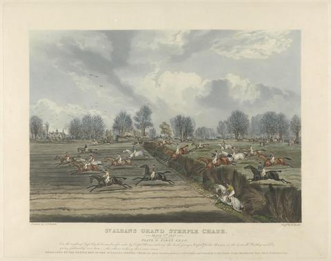 Steeple-chasing [set of six]: St. Albans Grand Steeple Chase. / 8 March 1832. Plate 2. First Leap ...