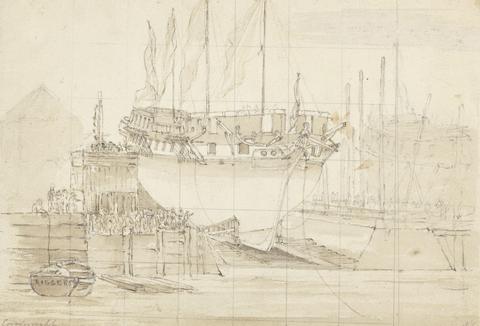 Joseph Cartwright Sailing Vessel in Dock, Bow Forward: Squared for Tracing