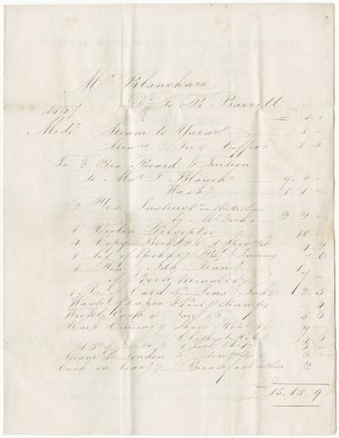 Barrett, B., Mr., active 1847, creator. Bill for school expenses for F. Blanchard at B. Barrett's boarding school, Great Yarmouth.
