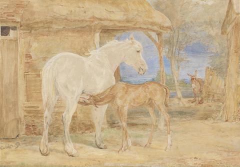 John Frederick Lewis Gray Mare and a Chestnut Foal