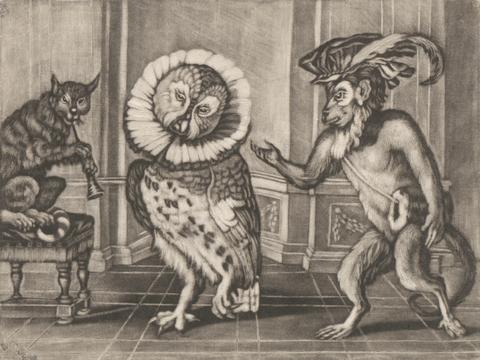 unknown artist Owl, Monkey and Cat from Mezzotintoes by Smith, Vol. III