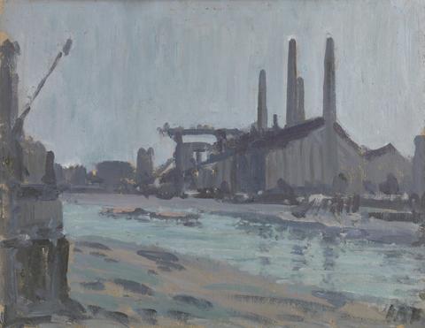 Hercules Brabazon Brabazon Landscape with Industrial Buildings by a River