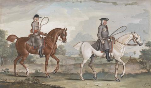 James Seymour George Montague, first Earl of Halifax on His White Hunter, Ironside, With His Groom on Justice, a Chestnut Foaled in 1721