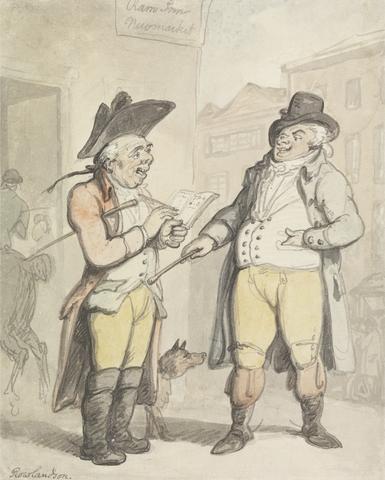 Thomas Rowlandson The Bookmaker and his Client outside the Ram Inn, Newmarket