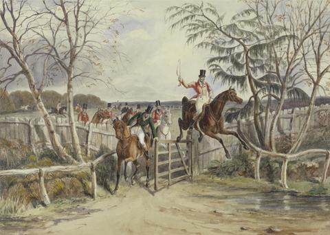 Edward Hull Foxhunting at Melton Mowbray, 1835: Taking the Gate at the Hinge Post While Snob Walks Thro'
