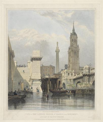 Edward William Cooke Steps of New London Bridge, St. Magnus, the Monument and Part of Old Bridge