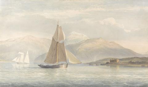 John Christian Schetky Boat Sailing to the Right with Mountains in the Background