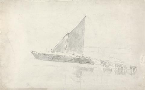Cornelius Varley Study of Boats with Horses and Carts