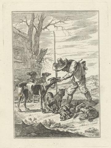 George Bickham the Elder Seven and a man, a Pl. for 'A New Drawing Book...of Beasts in Various Actions' (1 of 9)