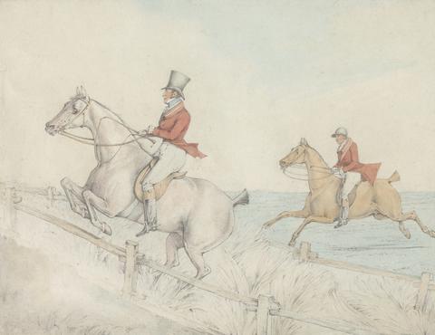 Henry Thomas Alken Two Riders Taking a Double Fence