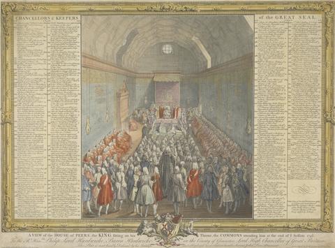 John Pine A View of the House of Peers, the King sitting on his Throne, the Commons attending him at the end of ye session 1741/2
