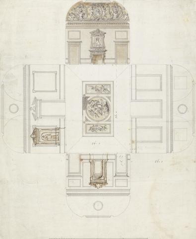 William Kent Stowe House, Buckinghamshire: Design for Ceiling and Wall Decoration