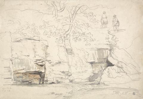 James Ward A Rocky Hillside with Trees and Figures