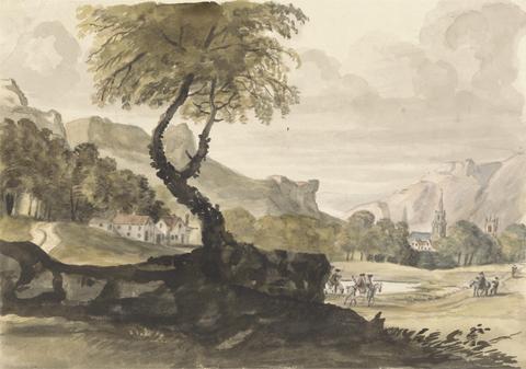 Peter Tillemans Hilly Scene with Village and Horseman