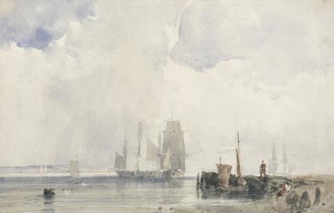 Richard Parkes Bonington Shipping in an Estuary, Probably near Quilleboeuf