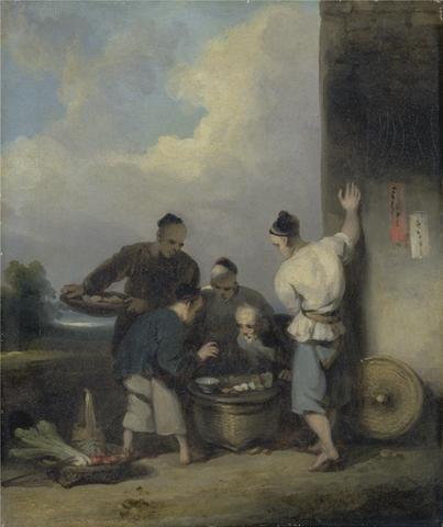 George Chinnery Men Round the Food Vendor’s Stall