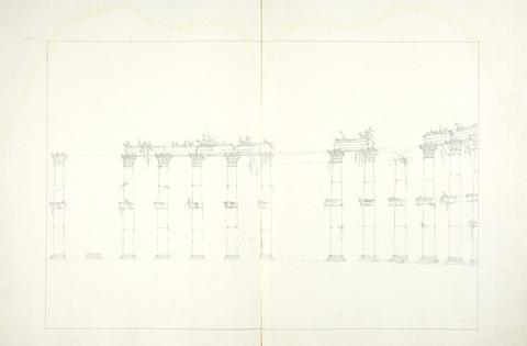 James Bruce No. 10 sketch of temple remains at Baalbec or Palmyra