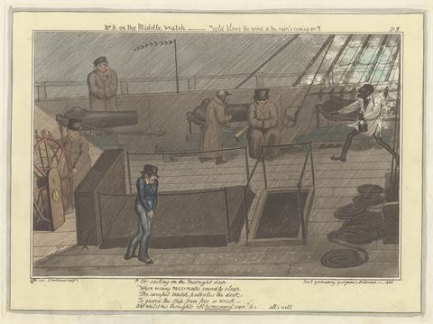 George Cruikshank Mr. B. on the Middle Watch--"Cold blows the wind & rain's coming on's - Plate 3