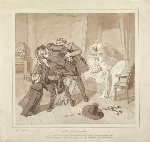 Alfred Edward Chalon Gil Blas, While Practising Medicine under Dr. Sangrado, Encounters Dr. Cuchillo at the Bedside of the Grocer