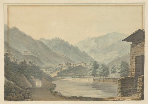 Samuel Davis Mountainous Scene with Buildings and River
