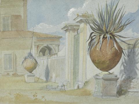 Villa Massimi, Rome: Gateway Flanked by Palms in Large Earthware Jars