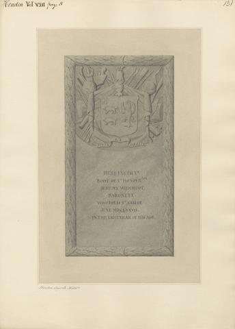 Daniel Lysons Memorial to Hon. Jeremy Whichcot from Hendon Church
