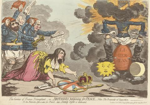 James Gillray The Genius of France Triumphant - or - Britannia Petitioning for Peace - Vide. The Proposals of Opposition.