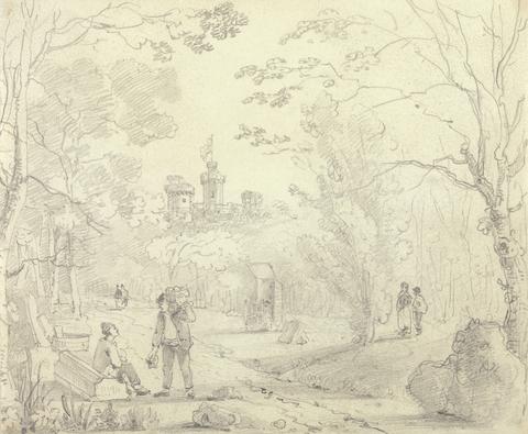 Capt. Thomas Hastings Sketch of a Park Scene with East Cowes Castle in the Distance, Isle of Wight