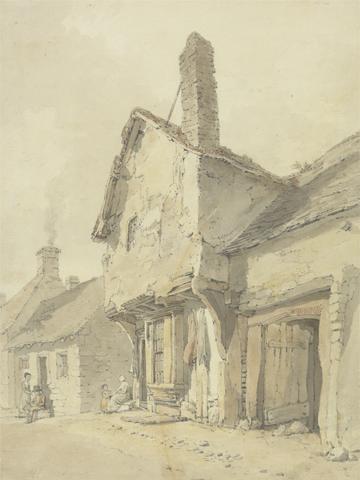 William Alexander A Village Street, Figures by Old Cottages