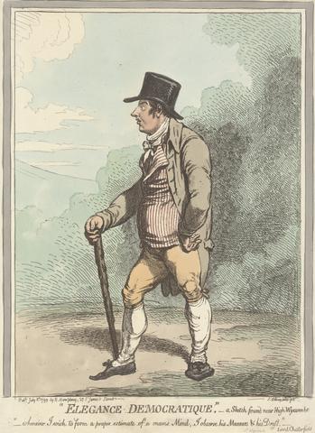 James Gillray Elegance - Democratique, - A Sketch Found Near High-Wycombe; - Whenever I Wish to Form a Proper,- Estimate - of a Mans Mind, I Observe his Manners and his Dress. --- Lord Chesterfield,