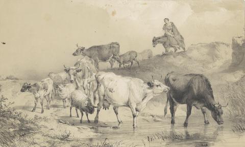 unknown artist Cattle and Sheep Going to Water