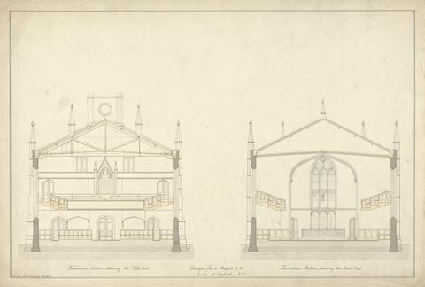 Lewis Vulliamy Design for a Chapel at Enfield: Transverse Sections of the East and West End