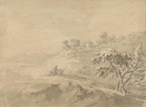 Rev. William Gilpin Two Men in a Landscape and a Castle on a Hill