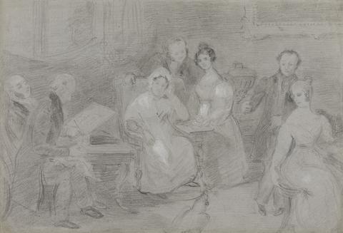 unknown artist Group of Figures, with a Man Painting in Watercolors and a Girl Handing Cups of Tea