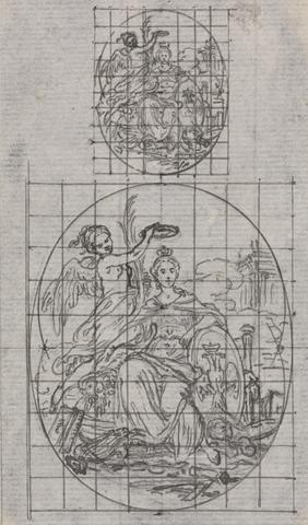 Hubert-François Gravelot Design for a Medal: Seated Women Being Crowned by a Winged Genius
