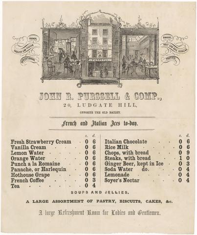 John R. Purssell & Comp., 20, Ludgate Hill, opposite the Old Bailey : French and Italian ices to-day.