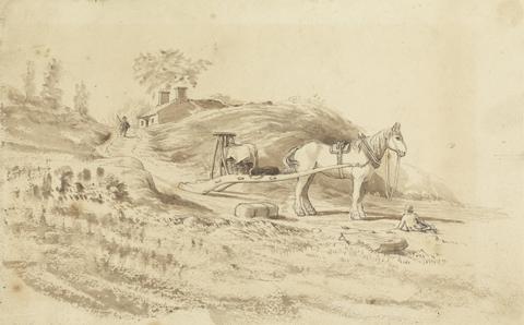 Cornelius Varley A Horse pulling a Drag