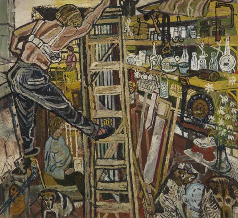 John Bratby Jean on a Step-Ladder in the Kitchen